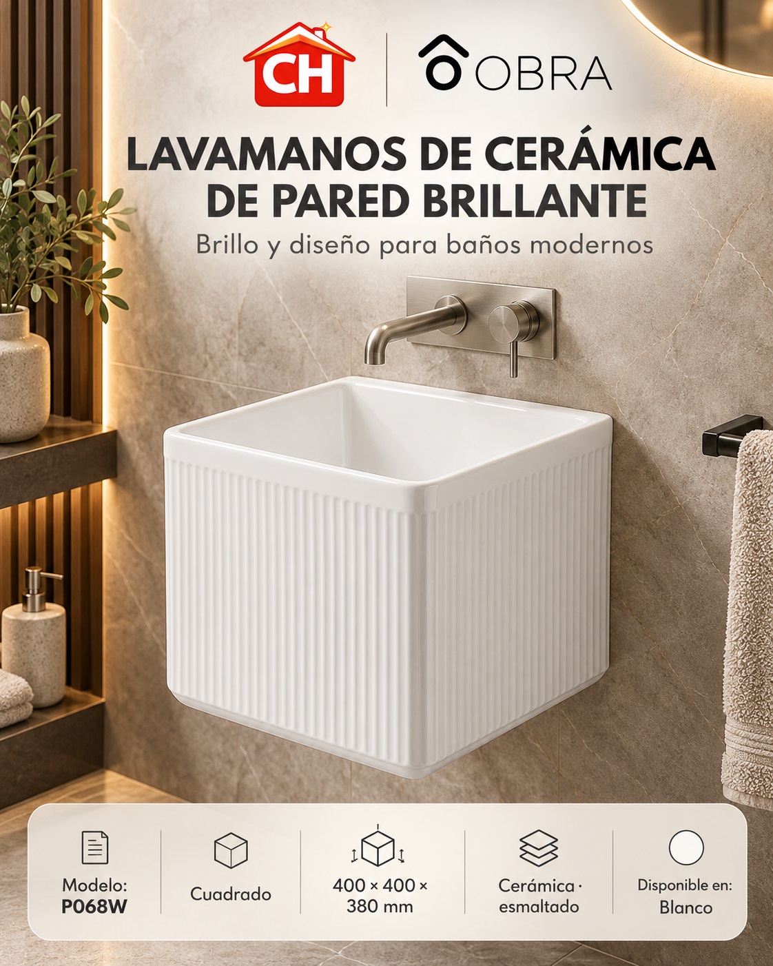 Lavamanos de cerámica P068W — Blanco