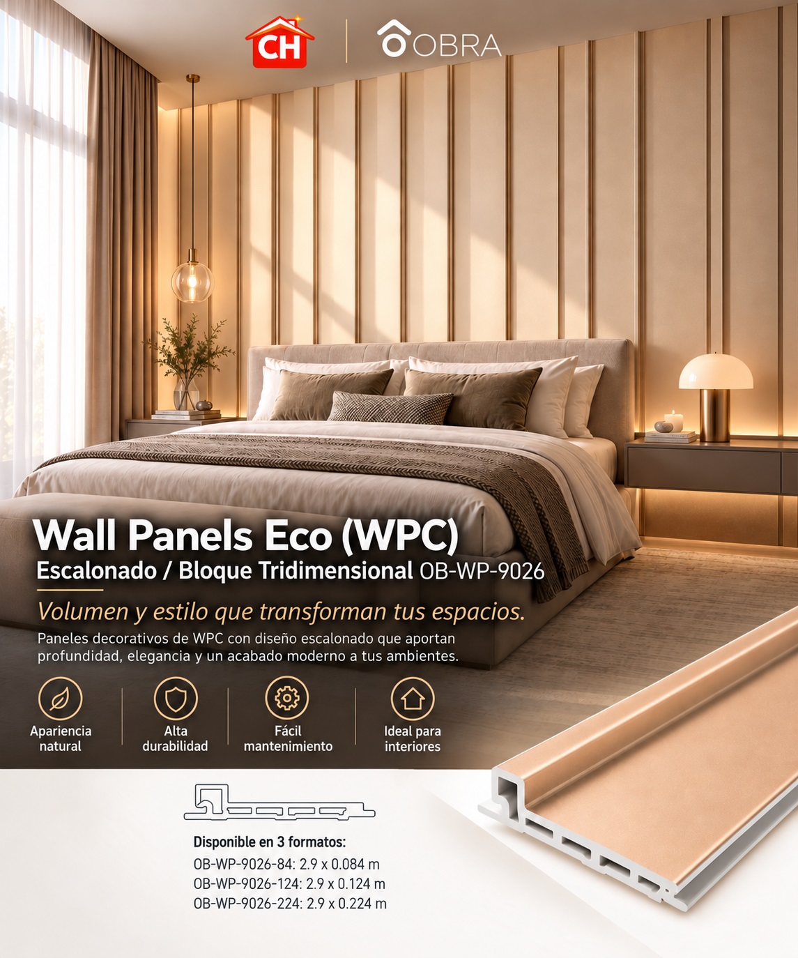 Wall Panels Eco (WPC) Escalonado / Bloque Tridimensional OB-WP-9026