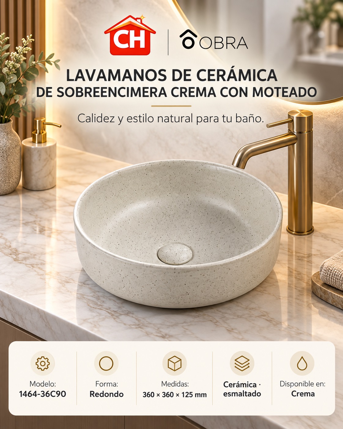 Lavamanos de cerámica 1464-36C90 — Crema