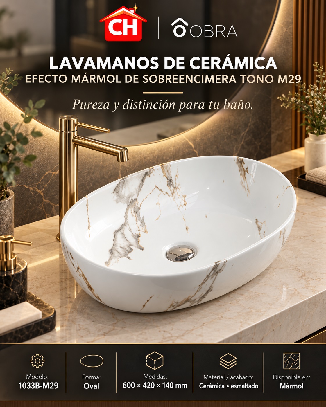 Lavamanos de cerámica 1033B-M29 — Mármol