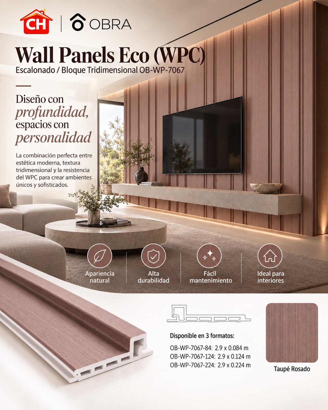 Wall Panels Eco (WPC) Escalonado / Bloque Tridimensional OB-WP-7067