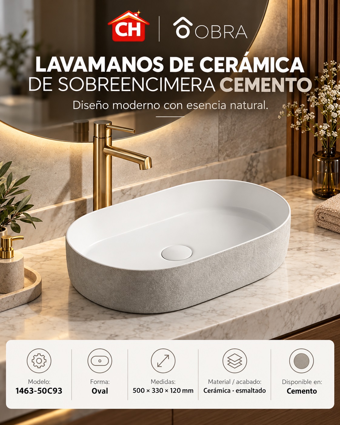 Lavamanos de cerámica 1463-50C93 — Cemento
